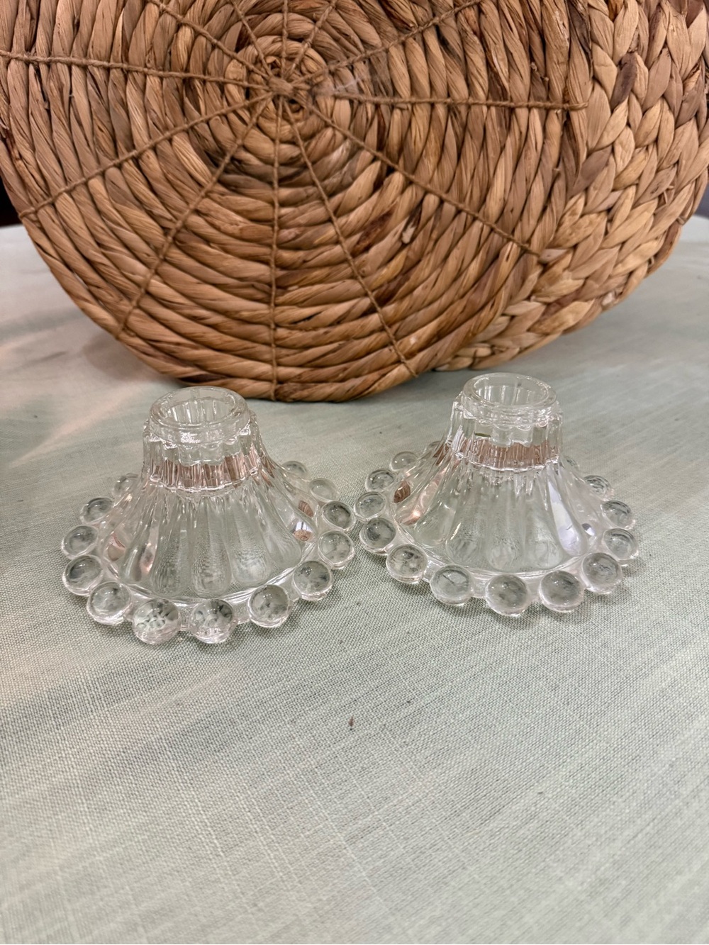 Vintage Pair of Anchor Hocking Bubble Boopie Glass Candlestick Holders Set